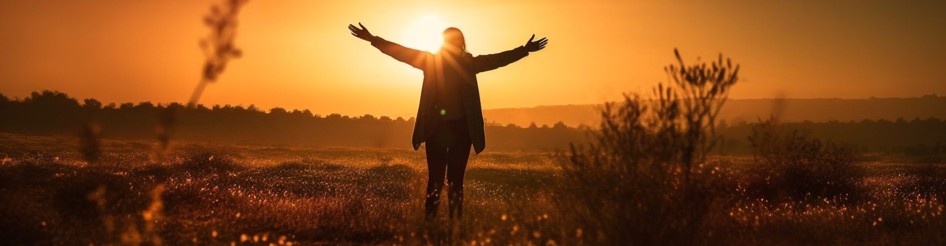 Silhouette of one person enjoying nature beauty generated by artificial intelligence